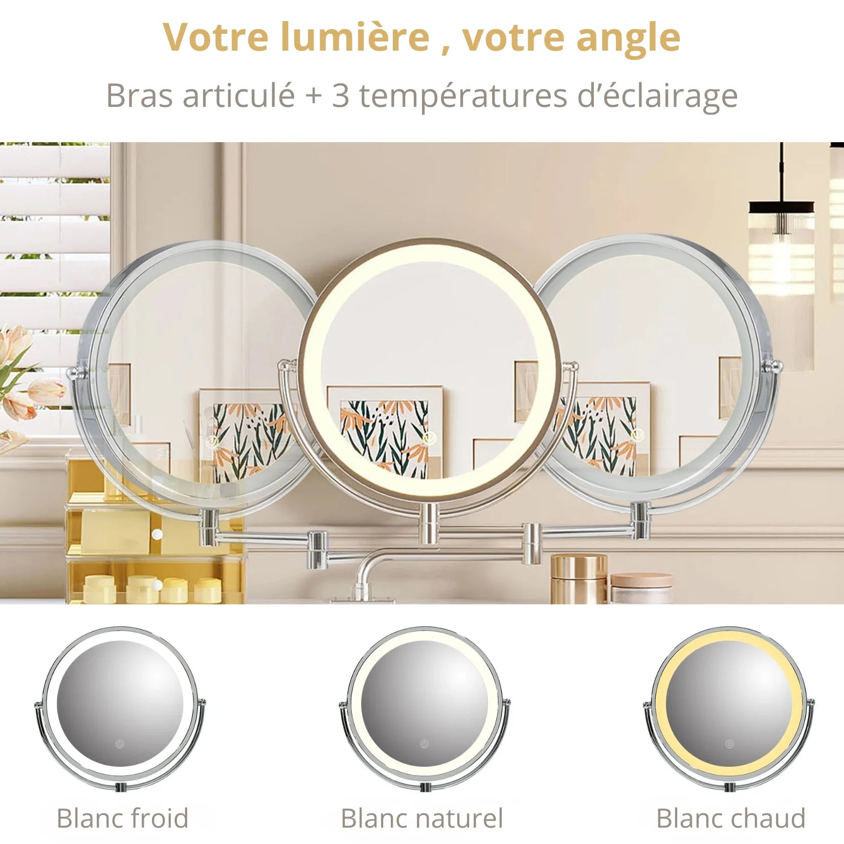 Coiffeuse avec Miroir LED 3 Couleurs d'Éclairage.