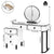 Dimensions complètes de la coiffeuse avec miroir LED et du tabouret inclus.