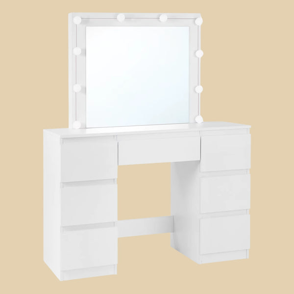 Coiffeuse LED miroir vue avant seule sur fond neutre.
