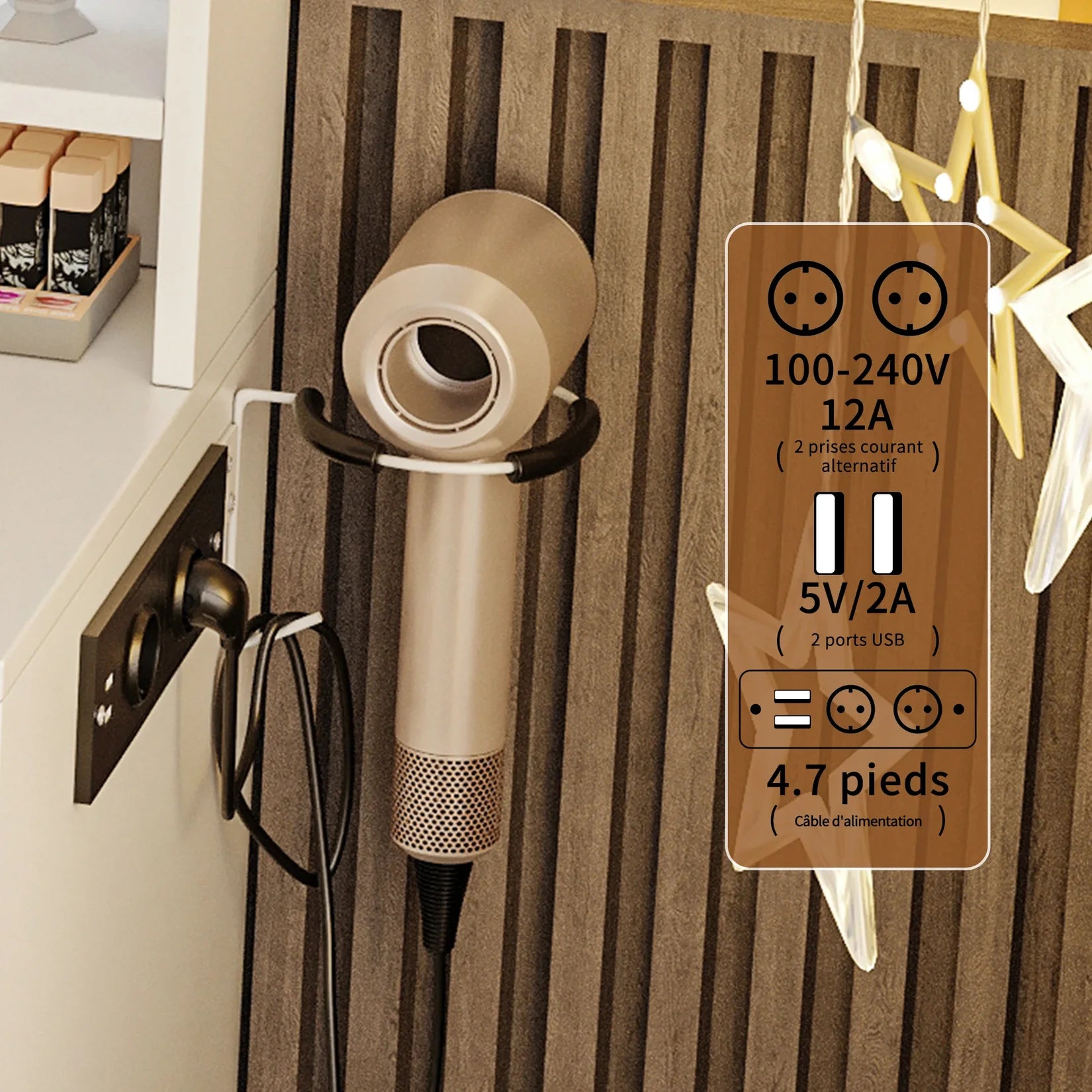 Coiffeuse Miroir LED Prises Électriques et USB.