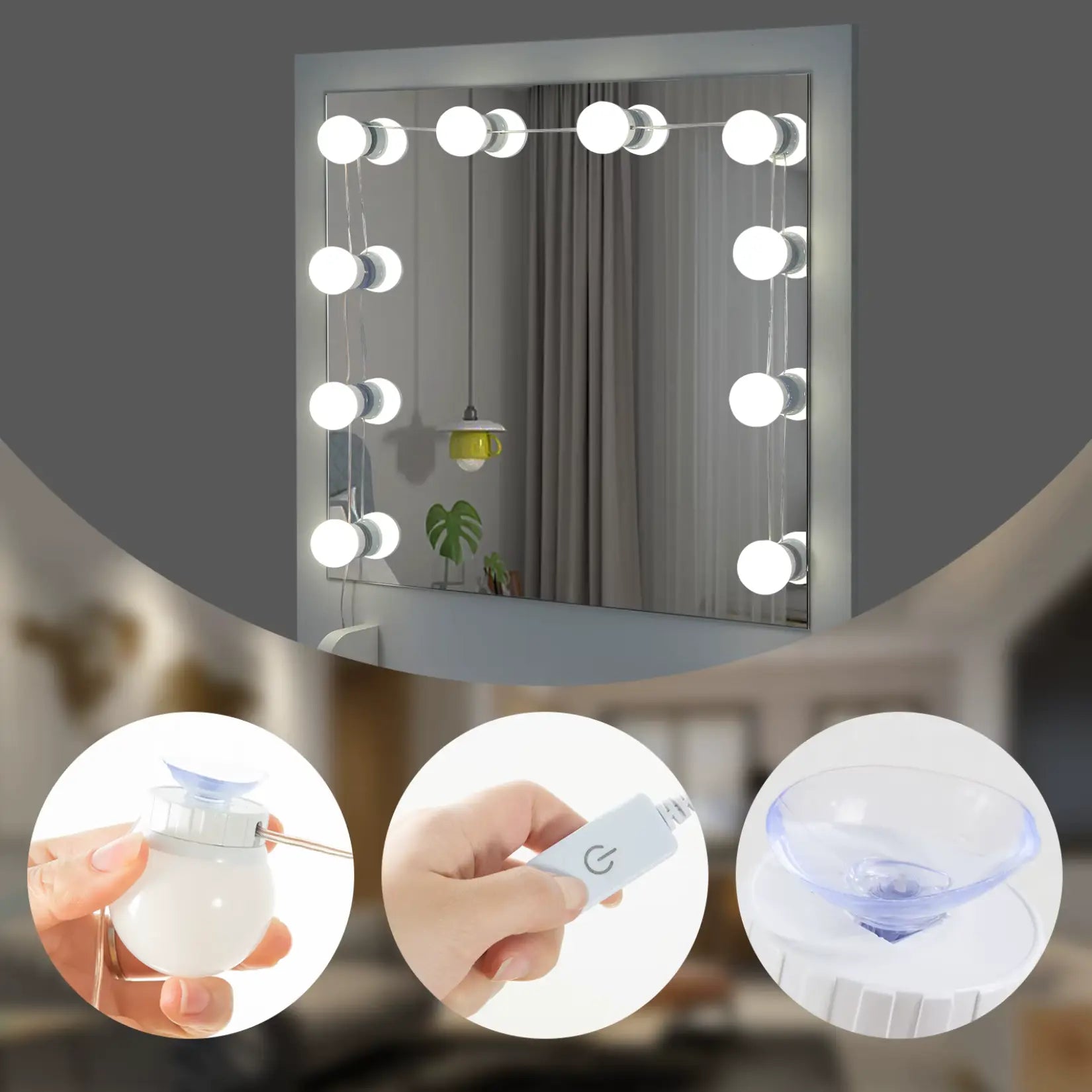 Miroir LED de la coiffeuse pour maquillage avec fonctions tactiles et réglage luminosité.