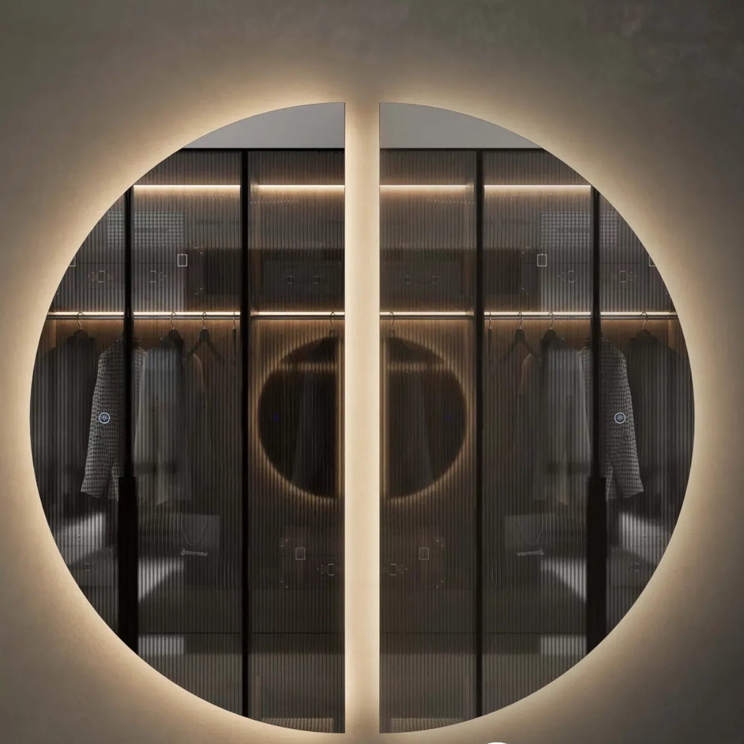 Demi miroir rond LED – double montage gauche et droite en vis-à-vis.