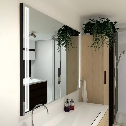 Miroir rectangulaire 100x80 cm avec éclairage LED ajustable, lumière froide, neutre, et chaude pour salle de bain