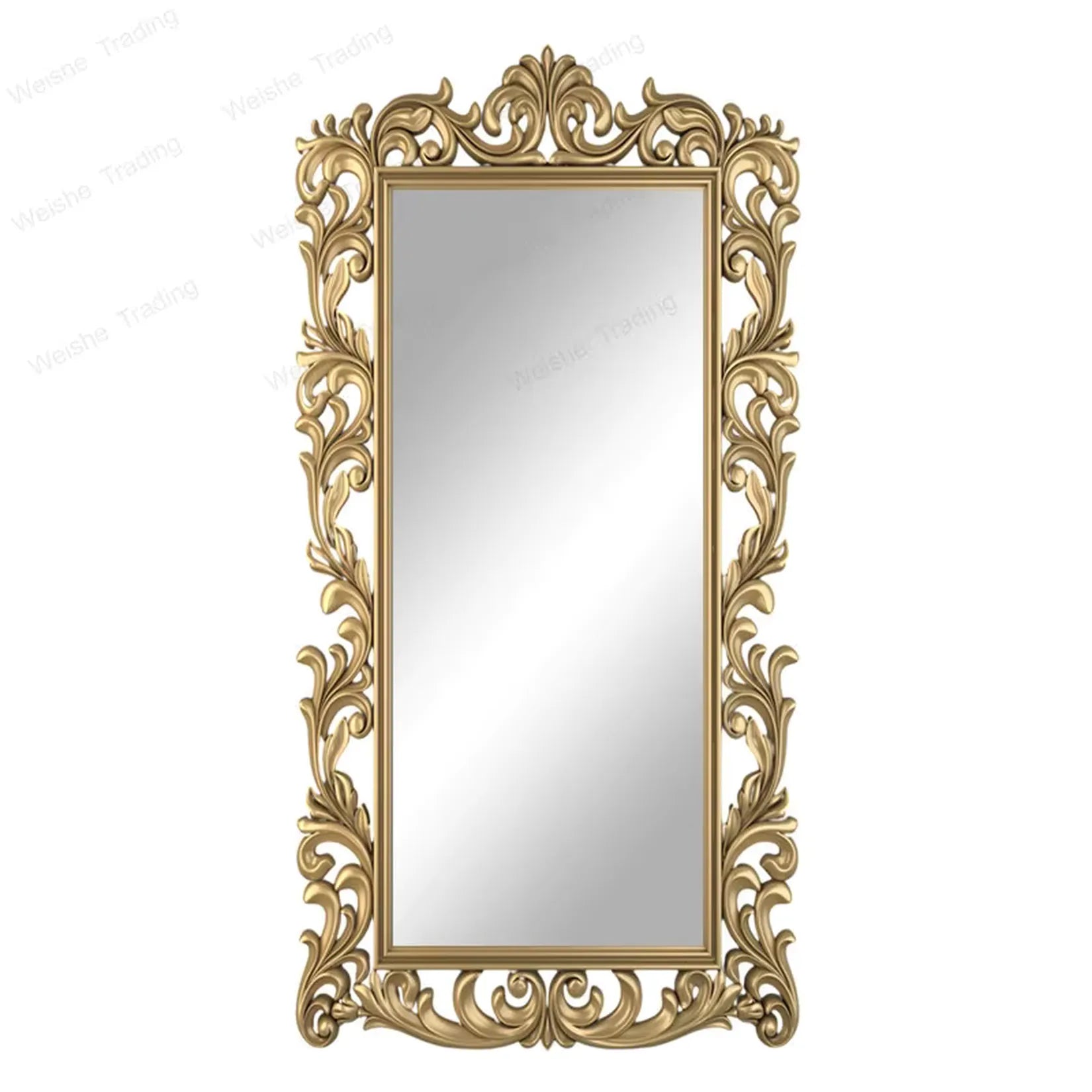 Grand miroir doré rectangulaire bois sculpté 80x180 cm vue de face.