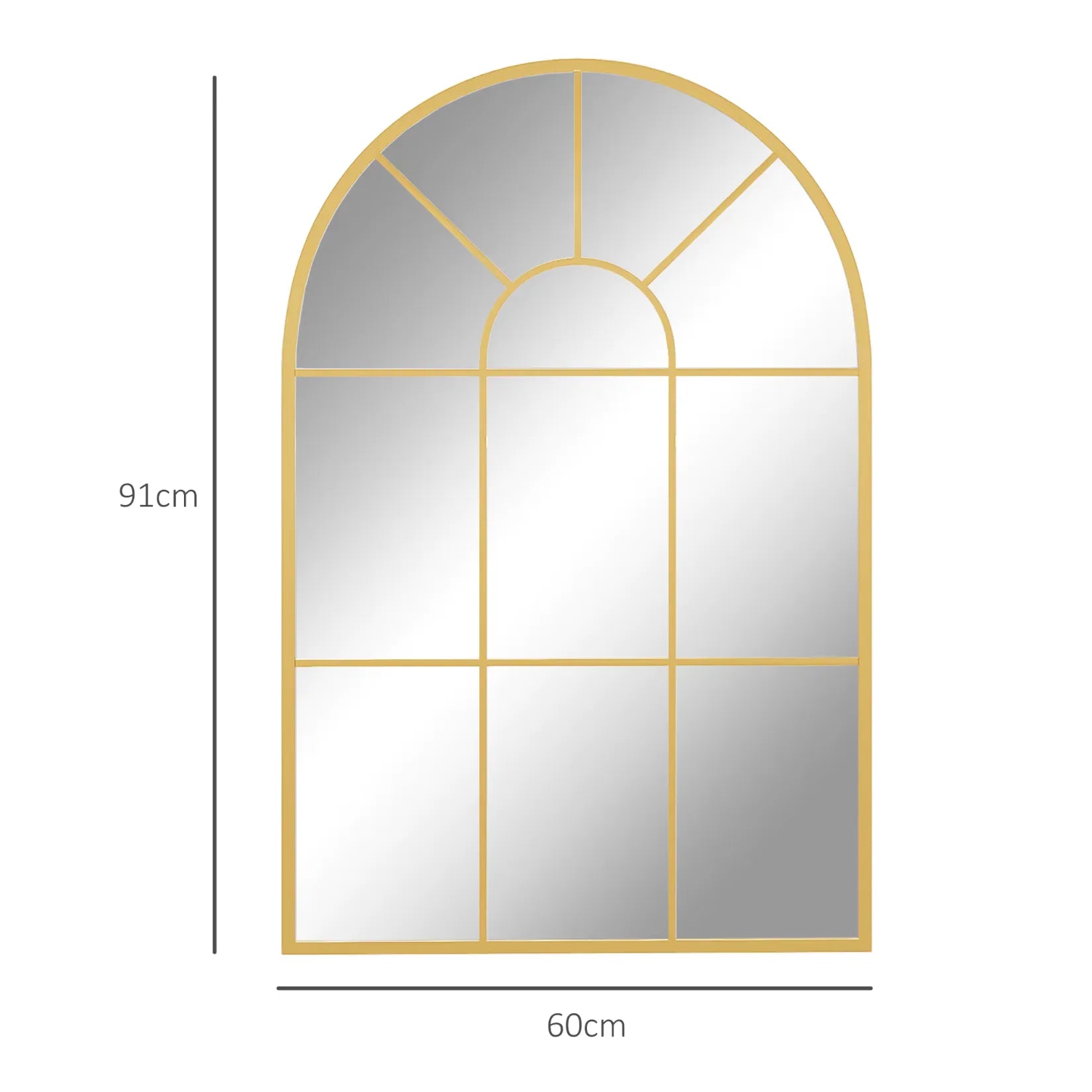 Dimensions du grand miroir doré style verrière 91x60 cm.