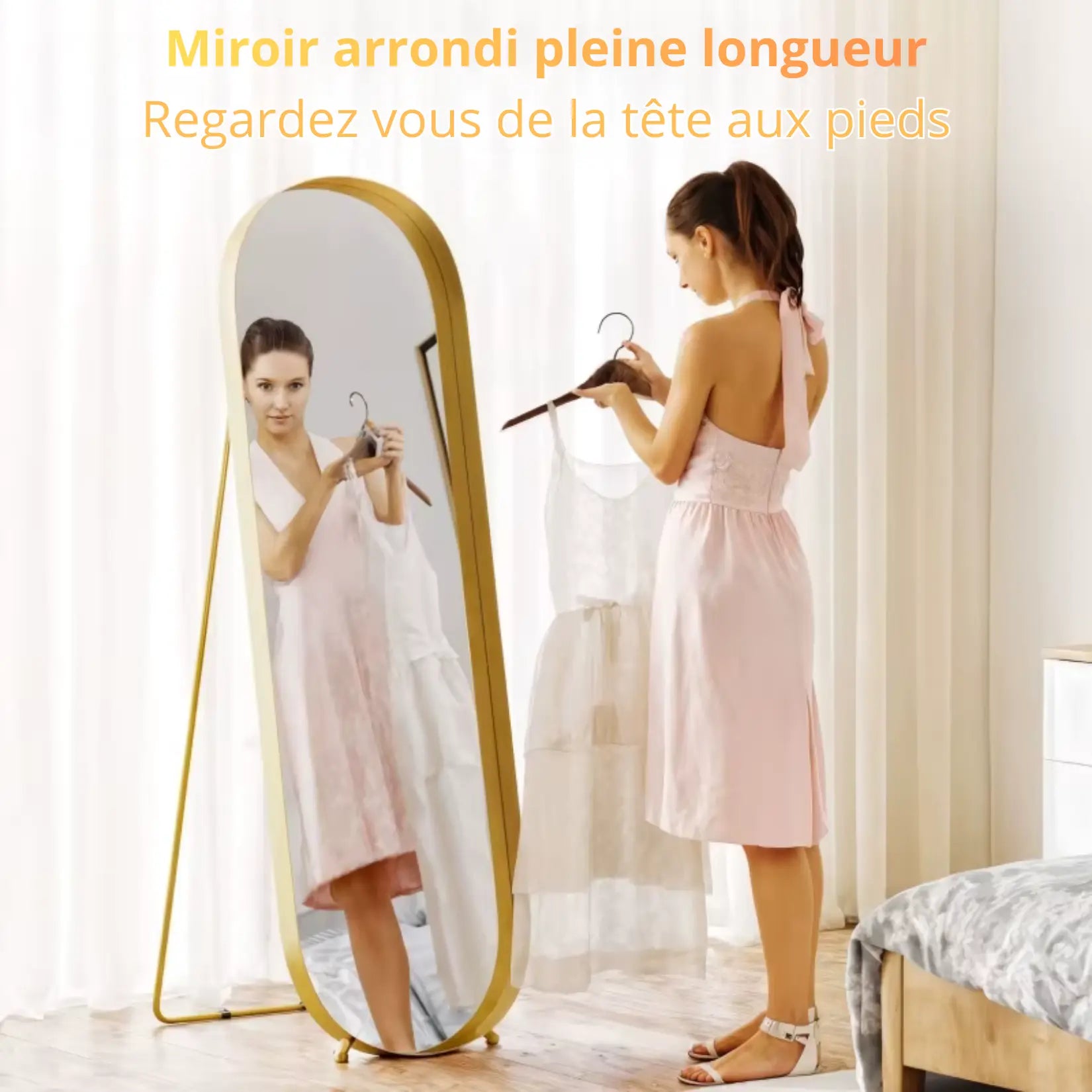 Grand Miroir Or Pleine Longueur pour Routine Quotidienne.