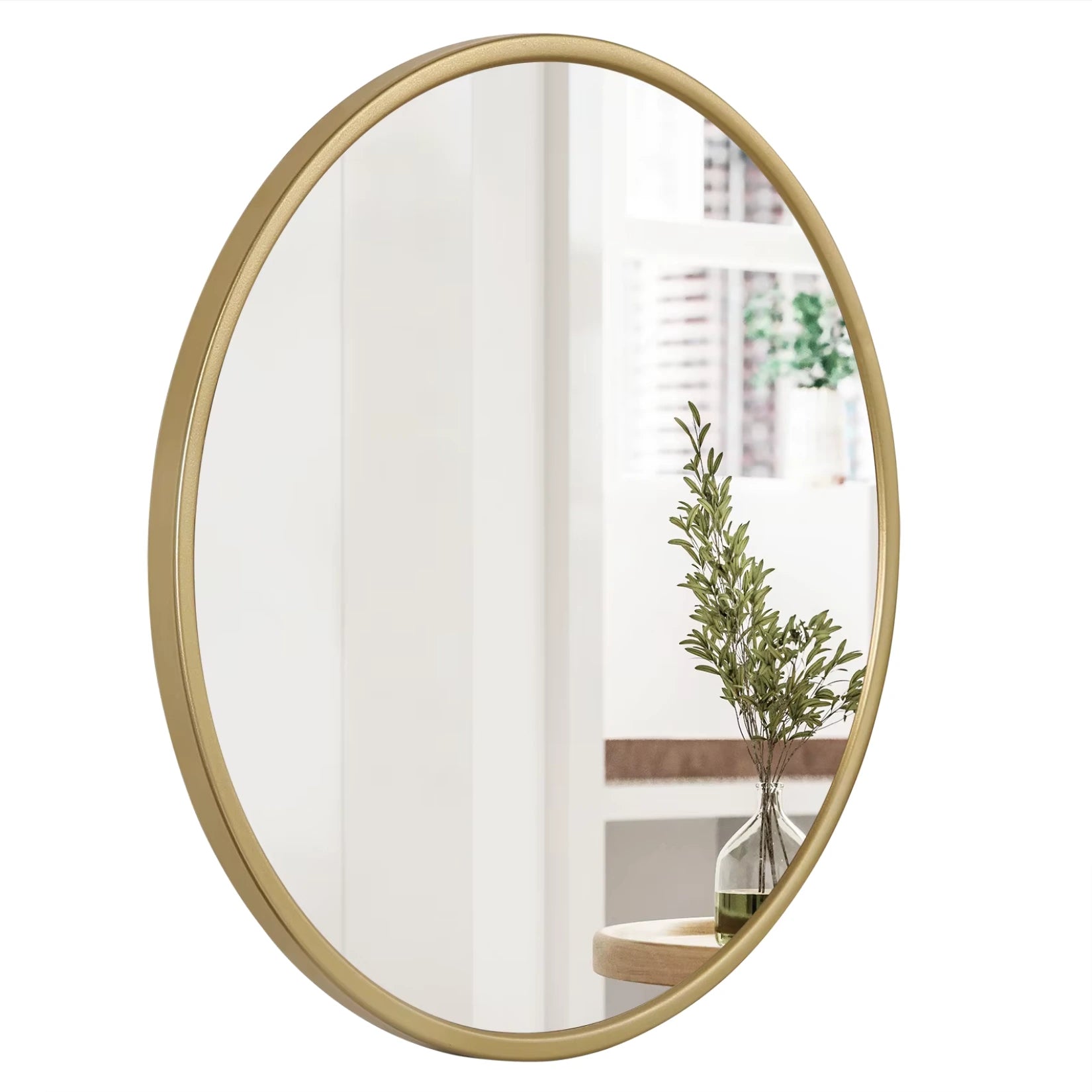 Profil du Grand Miroir Rond Doré avec son cadre en métal doré raffiné.