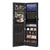 Grande armoire à bijoux avec miroir noire remplie de produits de beauté et accessoires.