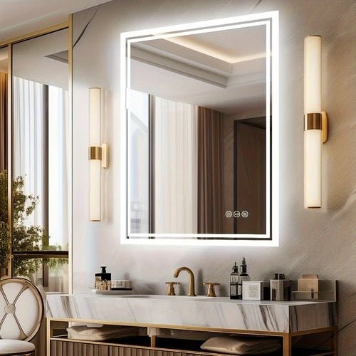 Miroir 60x80 salle de bain doré avec ambiance luxueuse