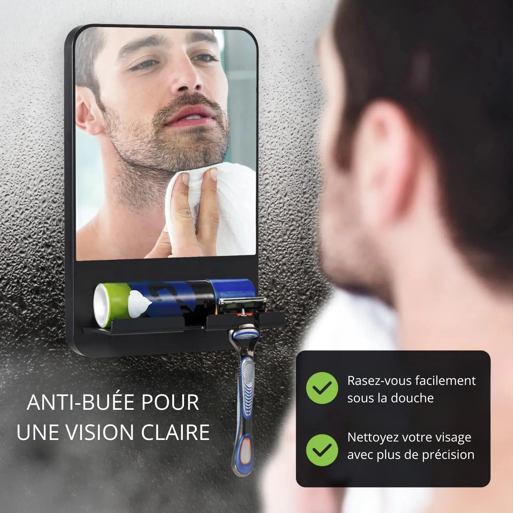Miroir Antibuée pour Rasage sous la Douche.