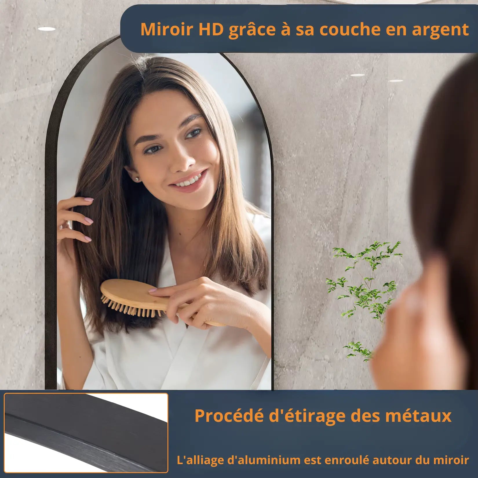Miroir Arche haute définition avec couche argentée offrant un reflet naturel et précis.