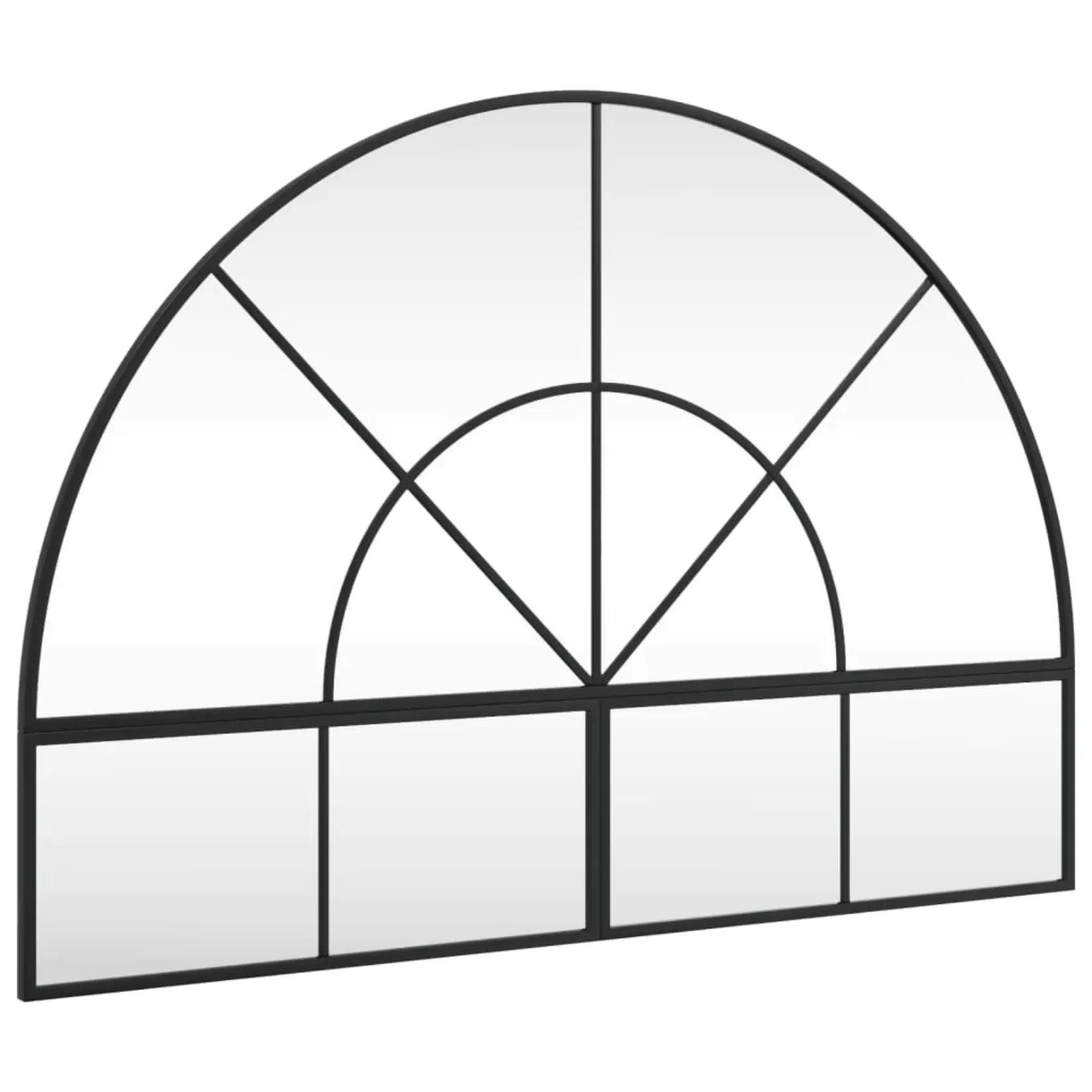 Vue de profil du miroir arche mural 100x70 cm avec cadre noir en métal.