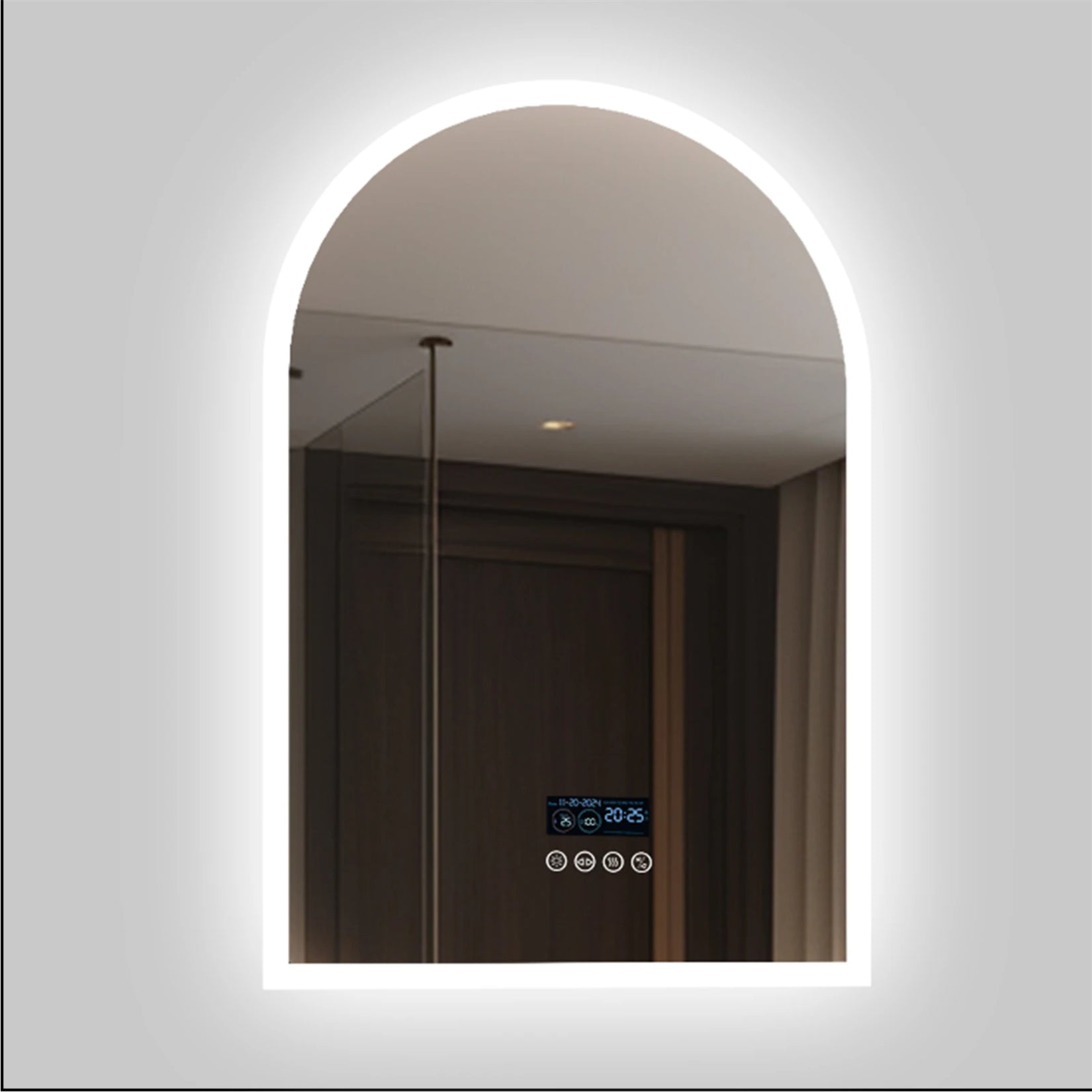 Miroir arche salle de bain lumineux LED pour un éclairage uniforme et précis.