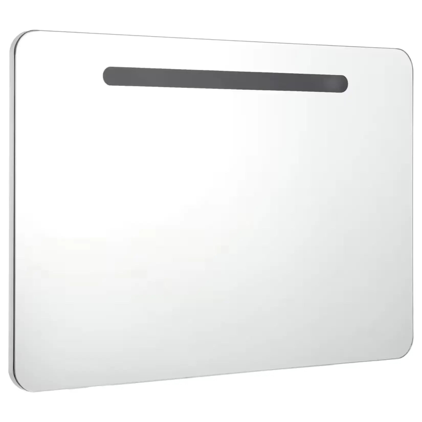 Miroir LED de salle de bain 80 cm en angle droit avec finition bande noire décorative.