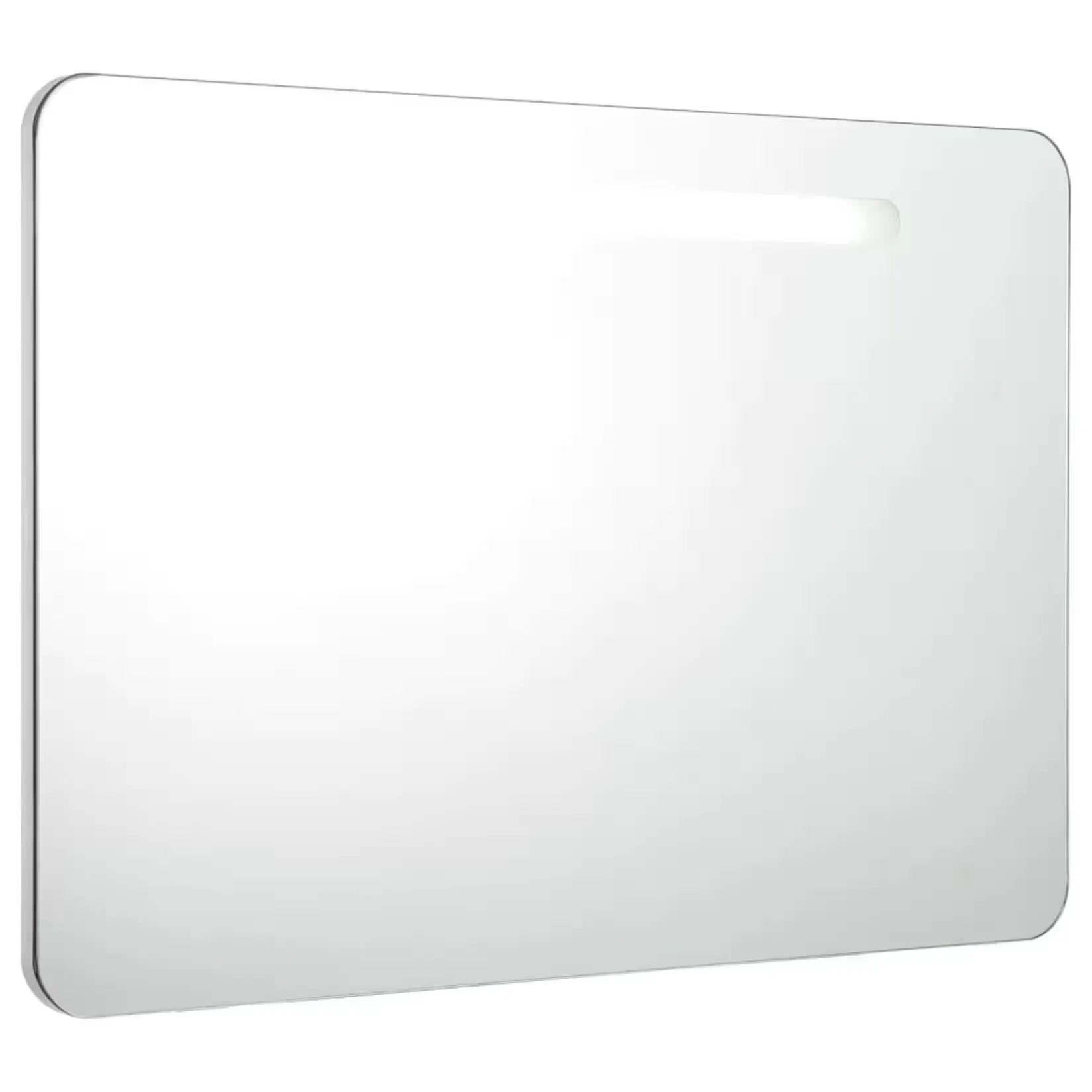 Vue en angle gauche du miroir armoire mural 80 cm avec éclairage LED activé.