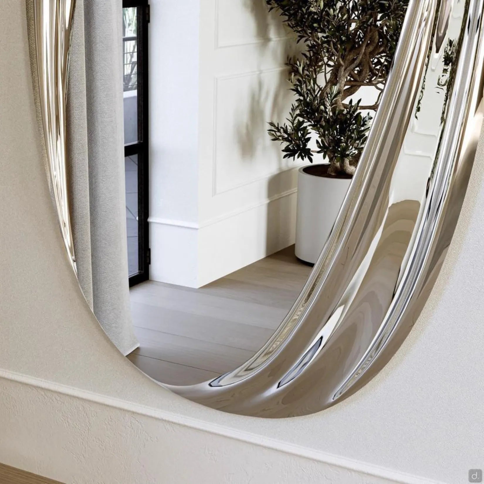 Miroir Art Verre Sillage Détail Cadre Courbé 3D.