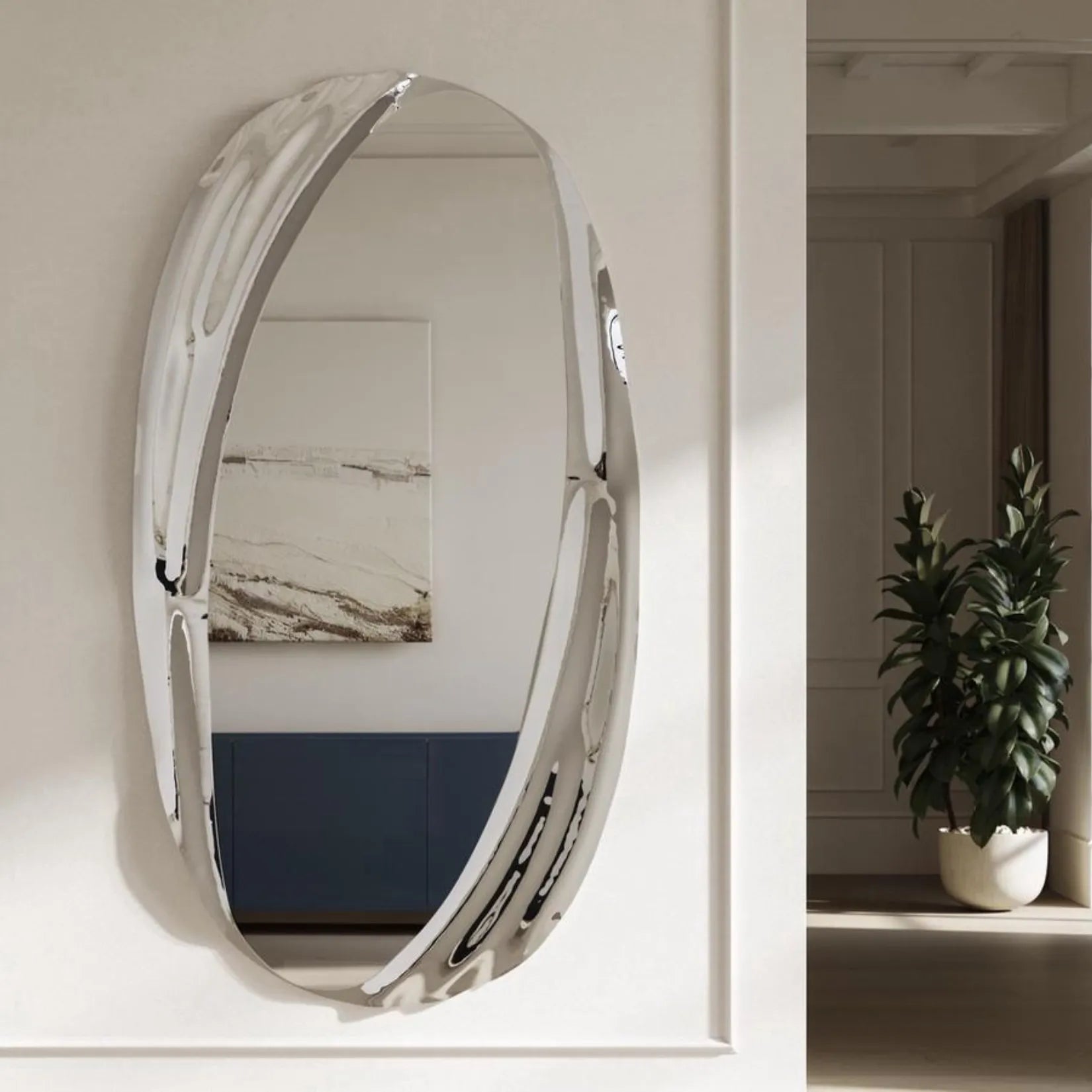 Miroir Art Verre Sillage Ovale Mural Entrée.