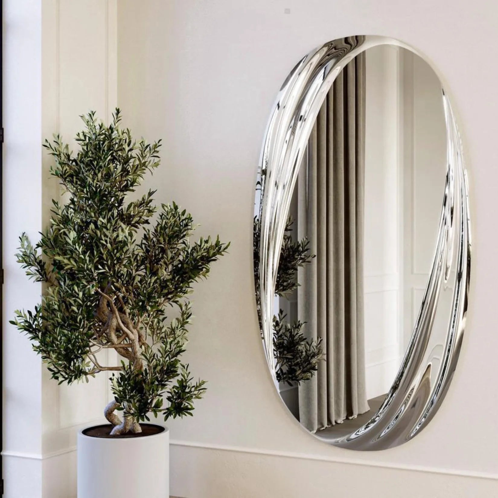 Miroir Art Verre Sillage Ovale Salon.