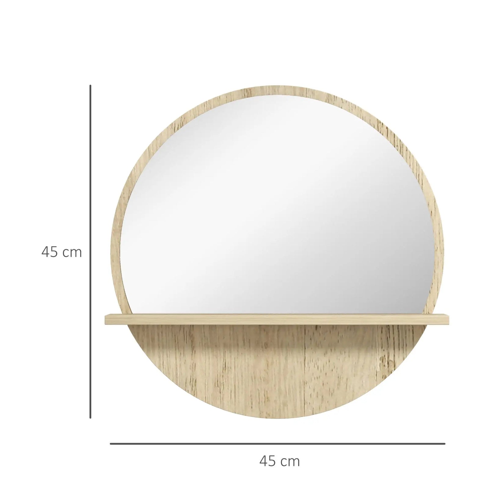 Dimensions du miroir avec étagère salle de bain 45x45 cm.