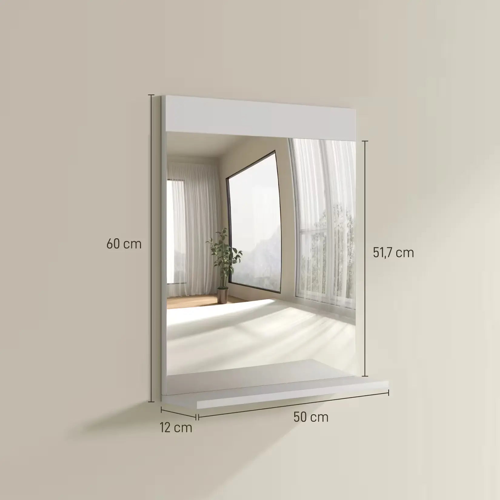 Miroir avec Étagère Salle de Bain - Dimensions 50x60 cm.