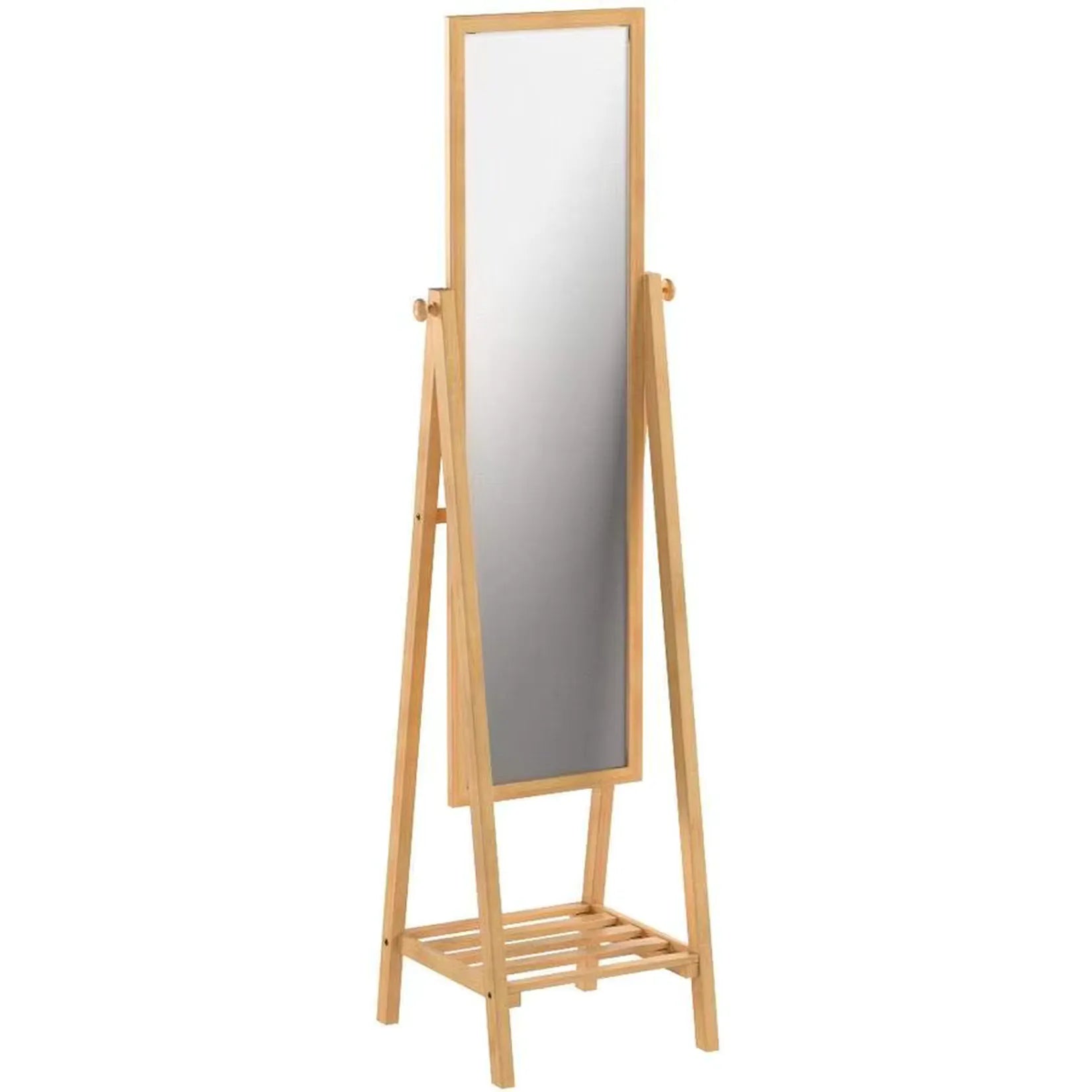 Miroir Bambou sur pied inclinable vue de face cadre naturel.