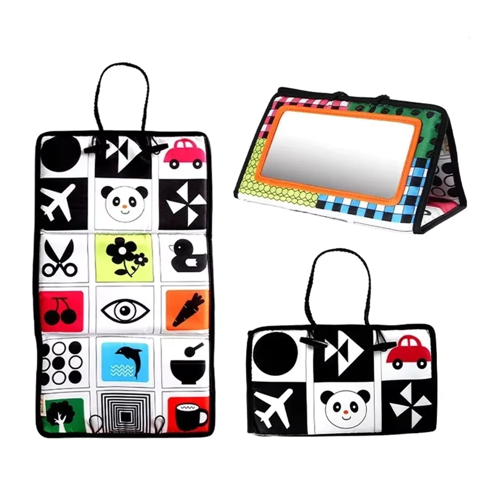 Miroir bébé Montessori panneau motifs et format pliable.