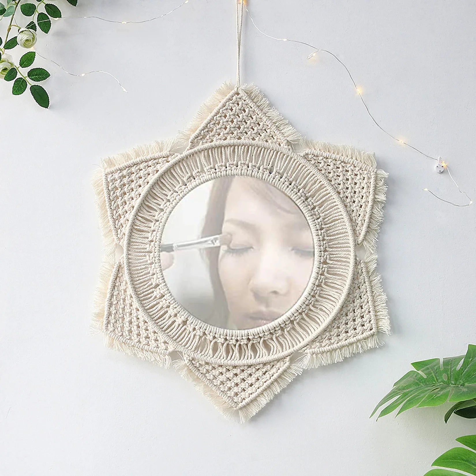 Miroir Bohème Macramé Reflet Maquillage.