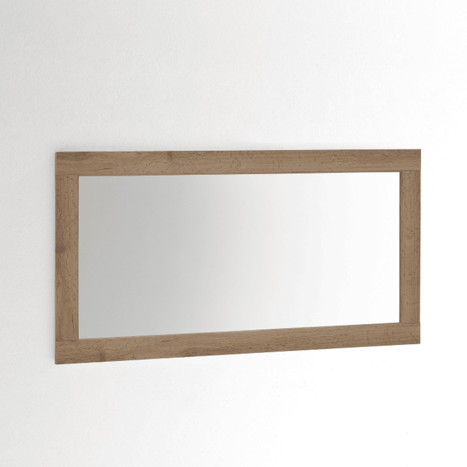 Miroir Bois Brut posé horizontalement sur un mur blanc.