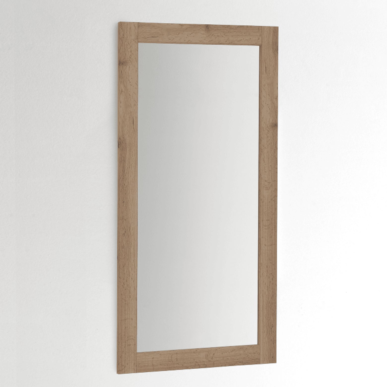 Miroir Bois Brut fixé verticalement sur un mur blanc.