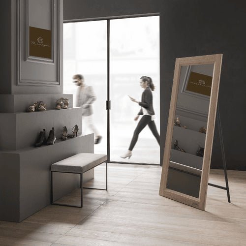 Miroir Sur Pied Design Ondulé - Bois Et Velours Vert - Dimensions 60 X 160 Cm - Hauteur Totale 160 Cm - Moderne Et élégant Pour Salon Ou Chambre