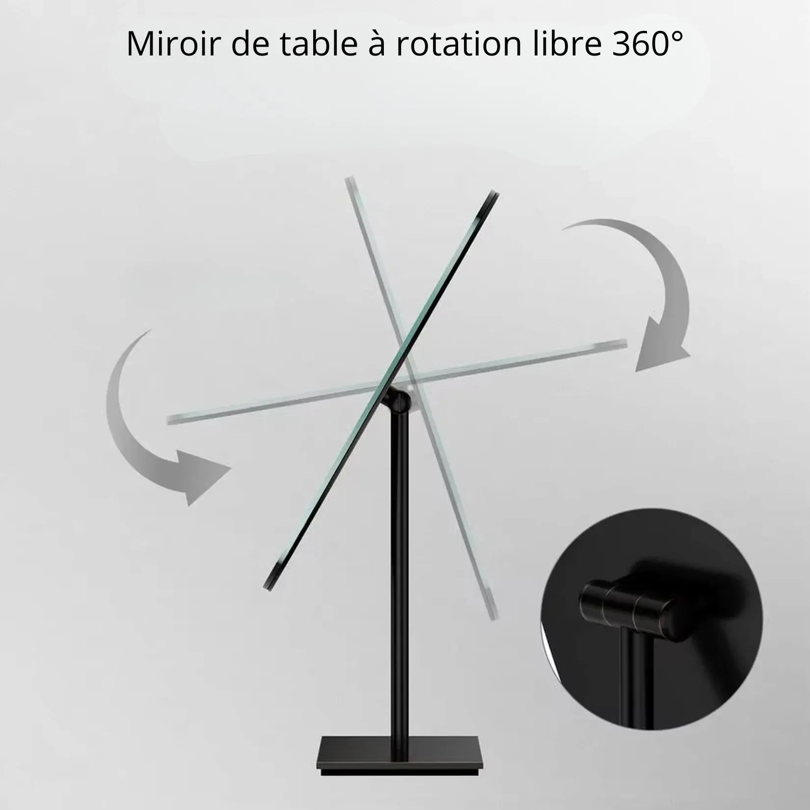 Miroir Bronze ovale sur pied rotation libre 360 degrés axe pivotant.