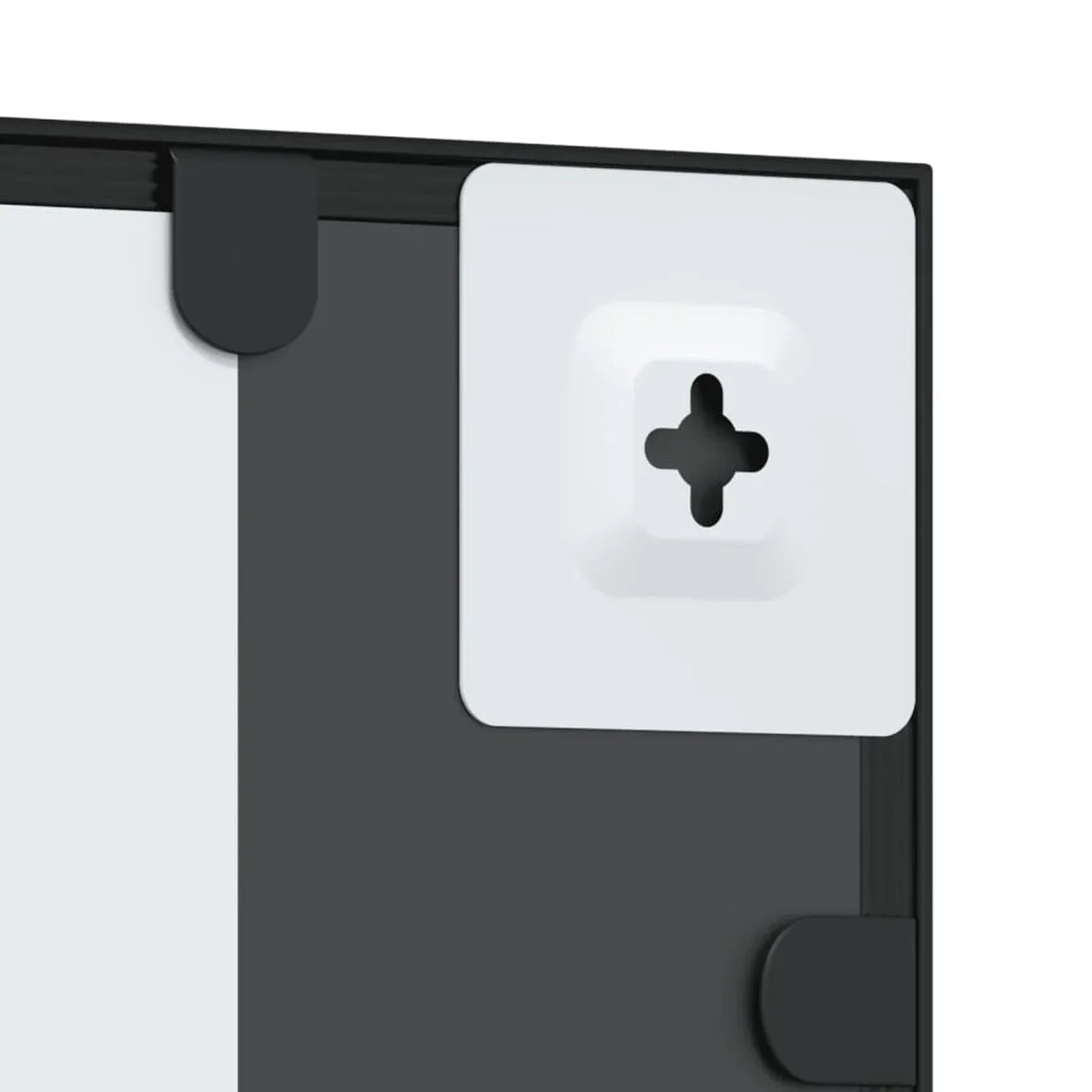 Miroir carré noir détail système de fixation adhésive.