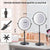 Dimensions précises du miroir coiffeuse LED double face : 20 cm de diamètre, 14 cm de surface vitrée.