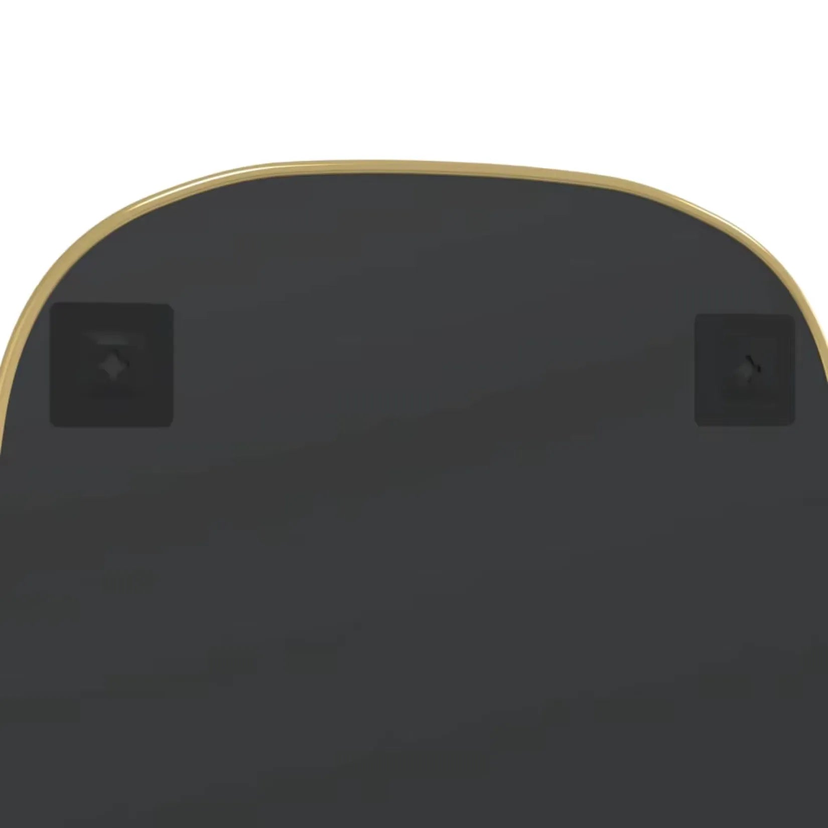 Arrière du miroir contour doré rectangulaire avec fixations murales intégrées.