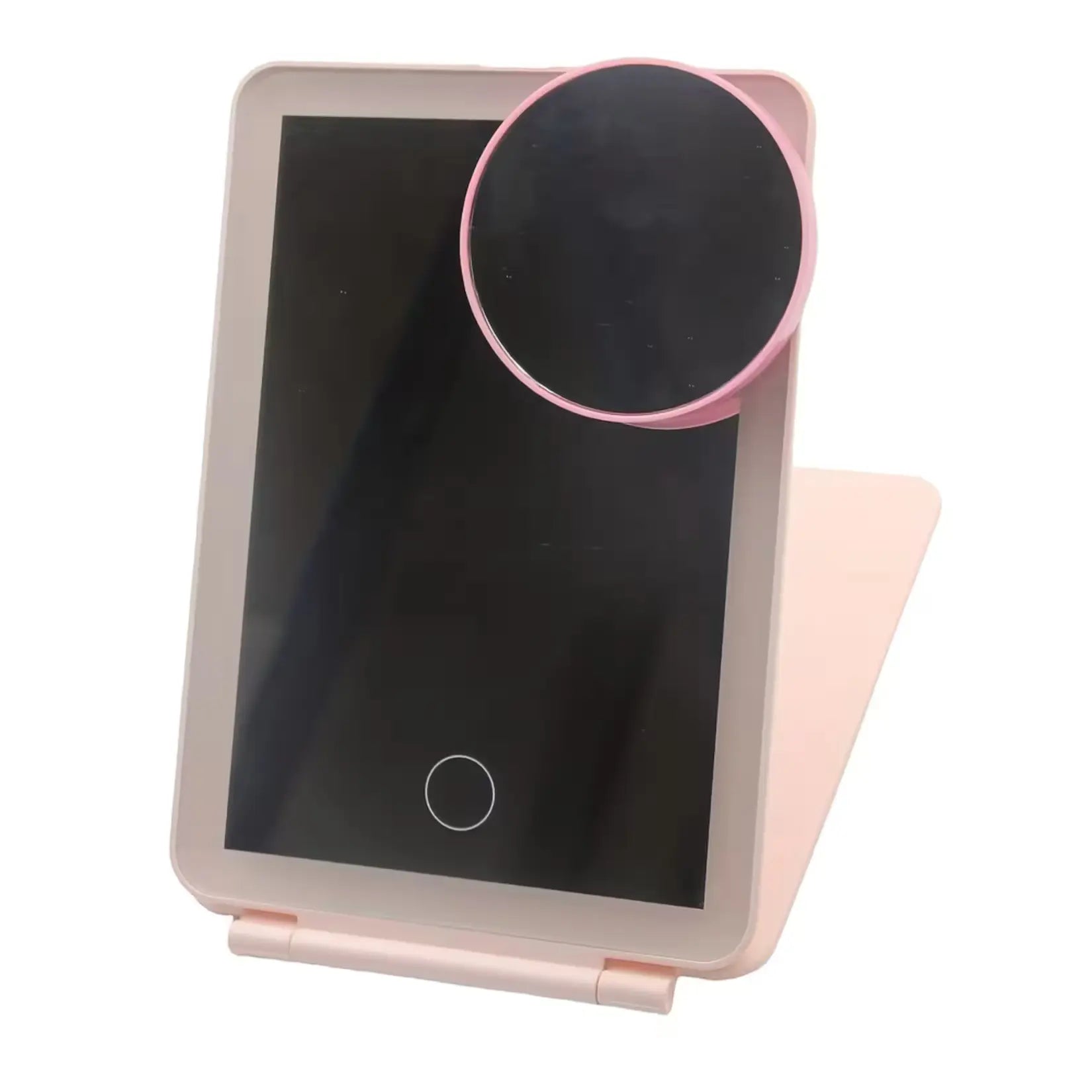 Miroir de Maquillage Grossissant LED rose format pliable voyage.
