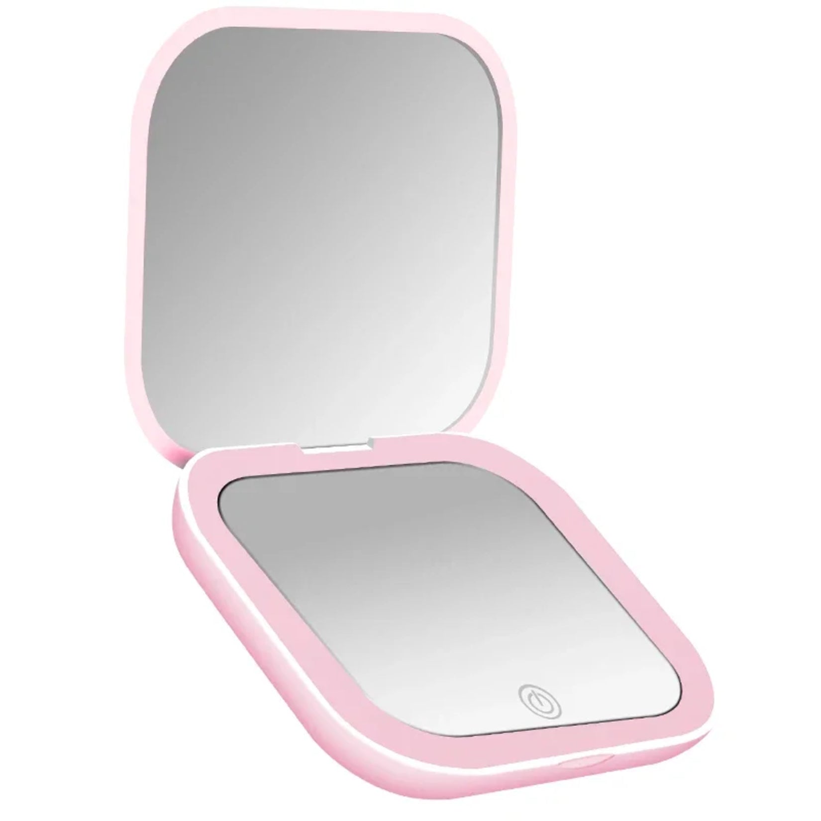 Miroir de poche grossissant présenté en double position d’utilisation.