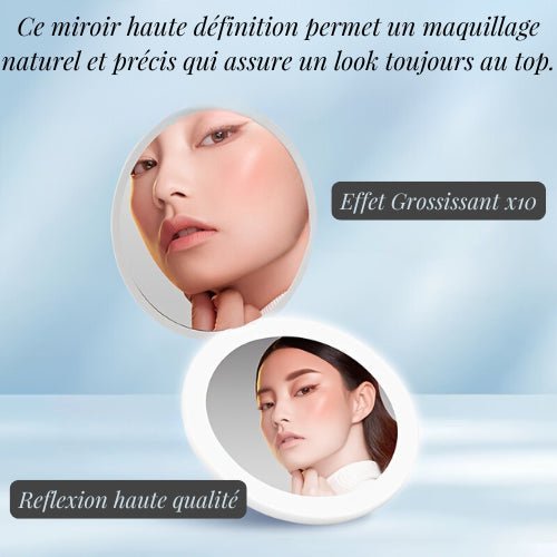 miroir de poche haute définition avec effet grossissant x10 et reflet de haute qualité
