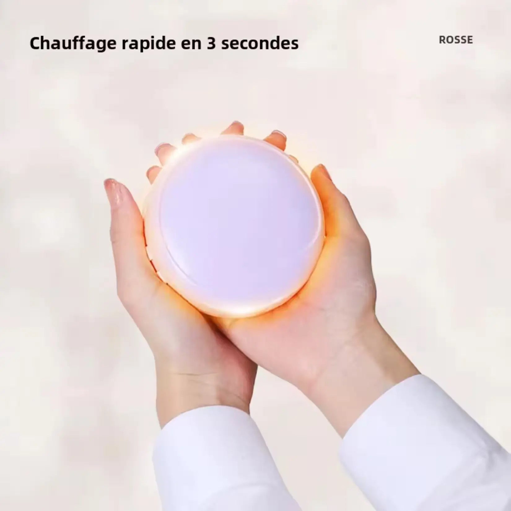 Miroir de poche lumineux avec fonction chauffe-mains rapide en trois secondes.