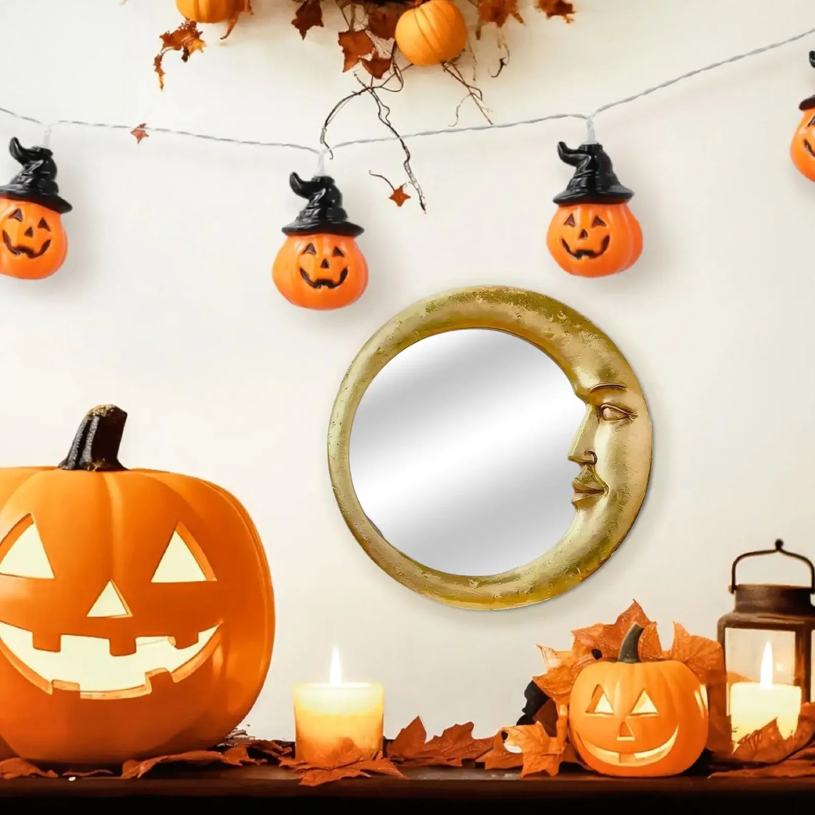 Miroir de Sorcière déco Halloween avec citrouilles.