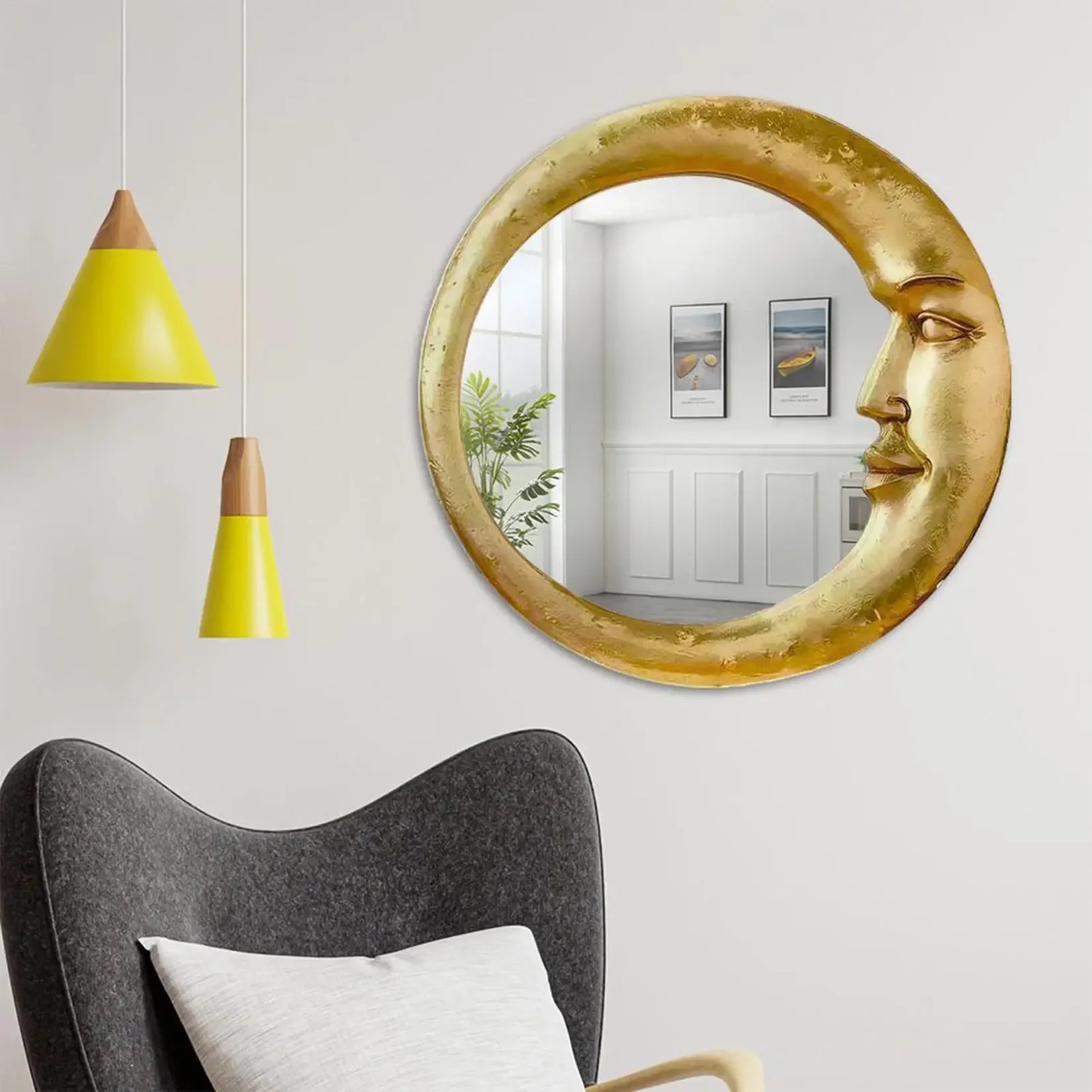 Miroir de Sorcière Lune Doré design moderne.