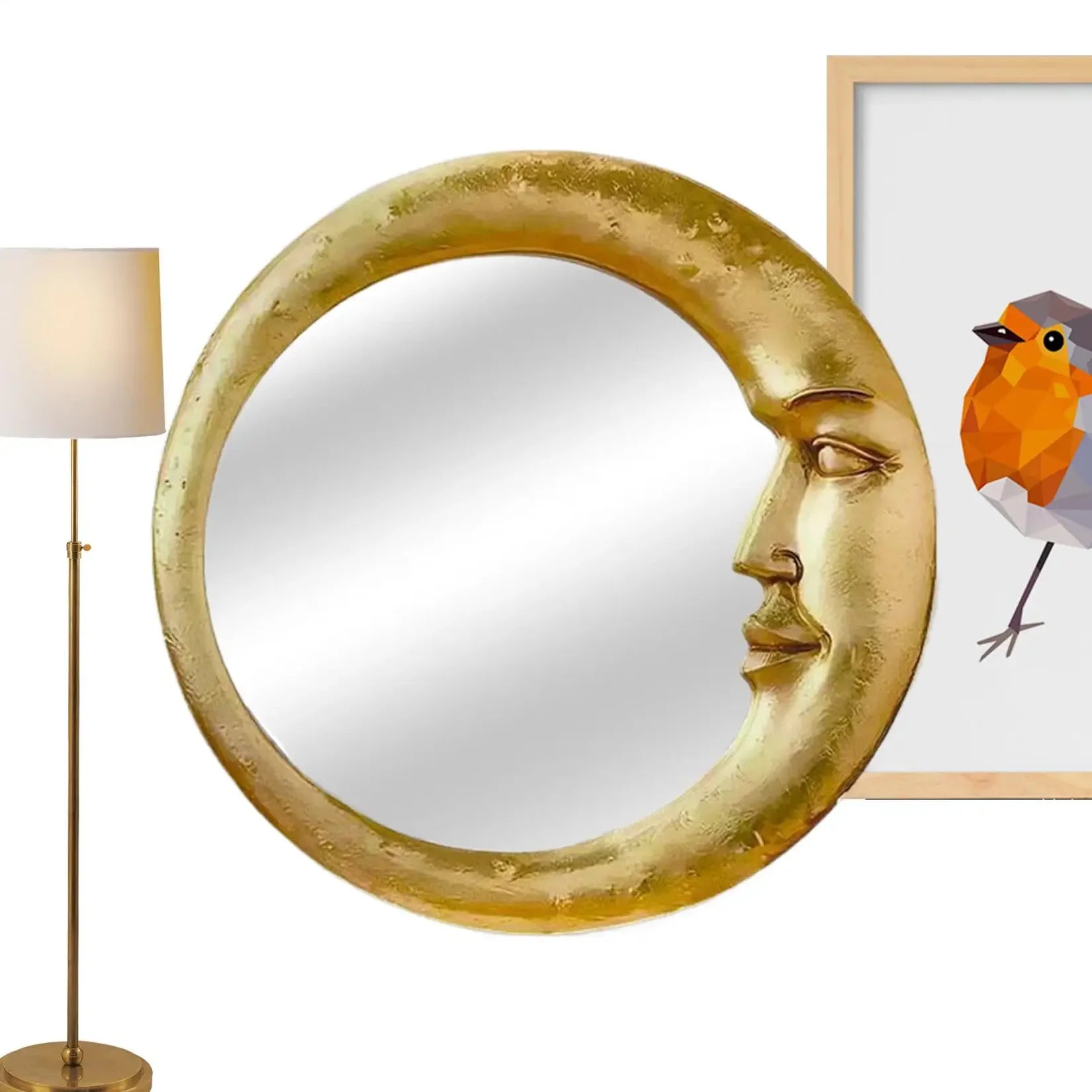 Miroir de Sorcière Lune Doré dans un salon.