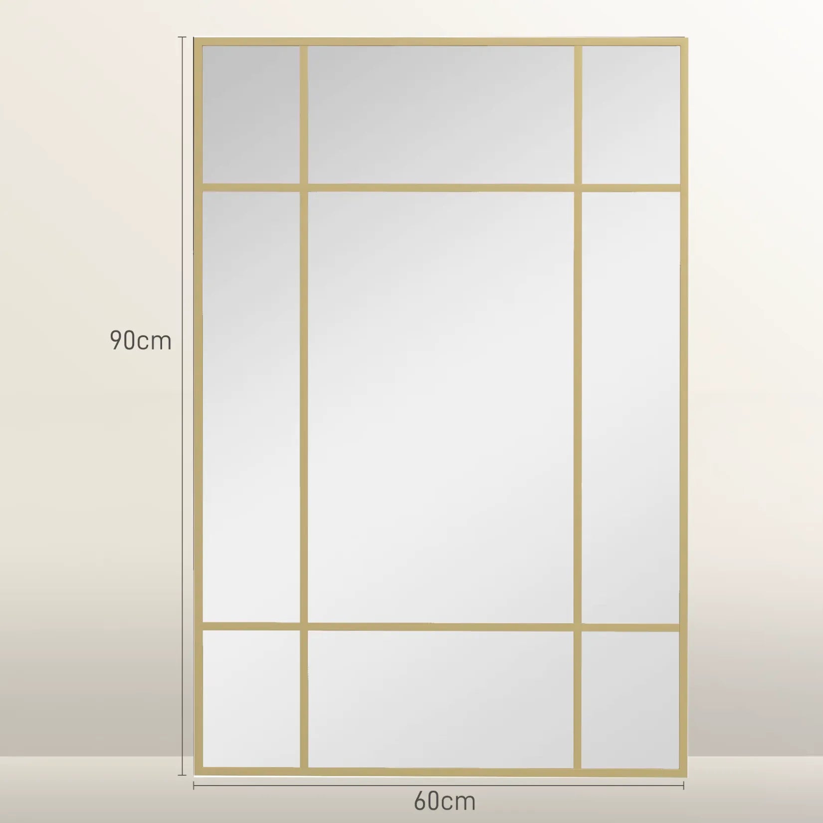 Miroir doré rectangulaire 90x60 cm avec cadre fin effet verrière.