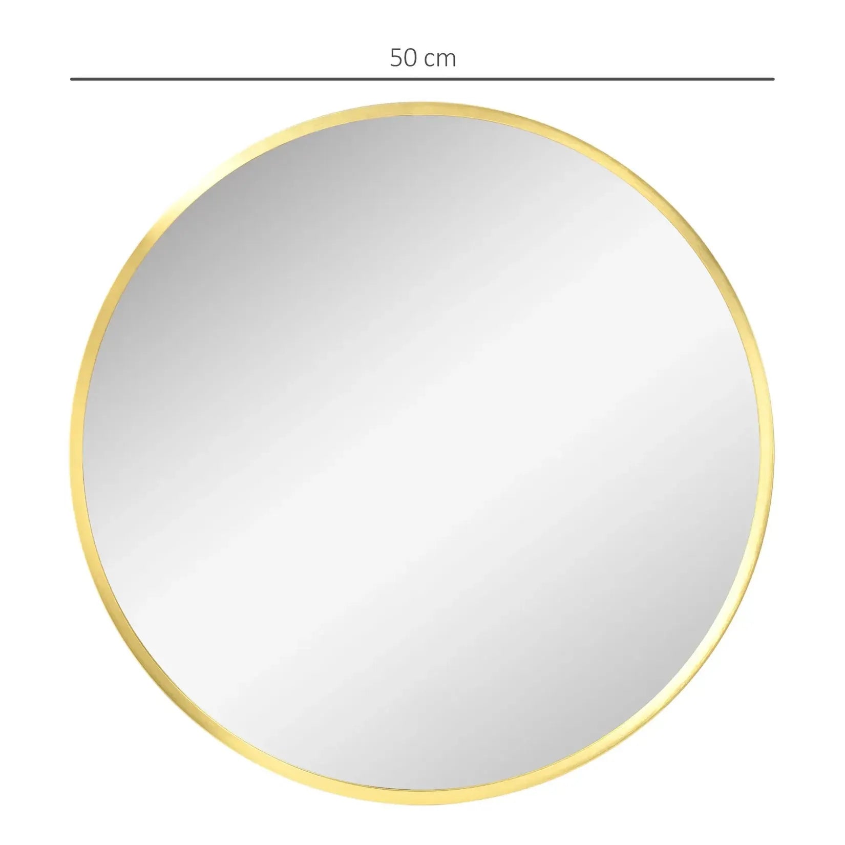 Miroir doré rond – diamètre 50 cm, cadre aluminium or brossé slim.