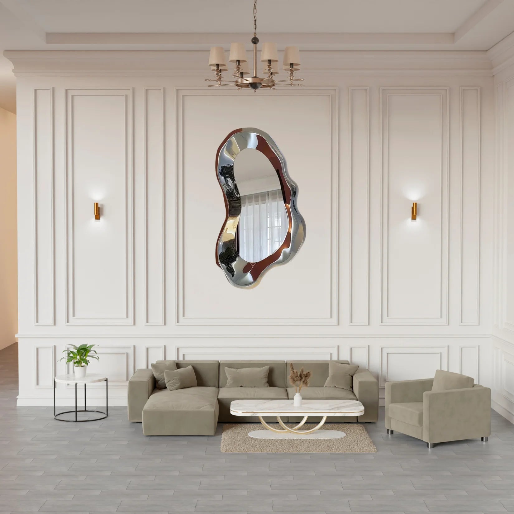 Miroir d'Entrée Argenté dans Salon Classique Chic.