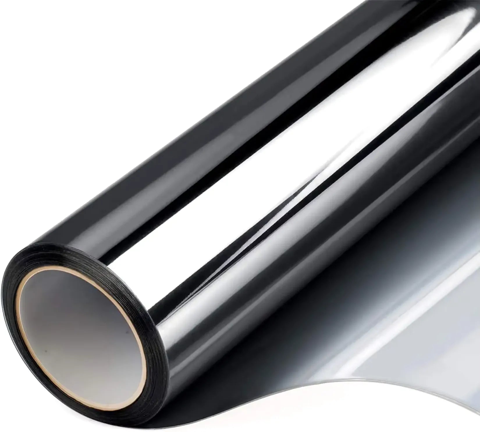 Miroir Fumé noir argenté autocollant vue rapprochée du rouleau.