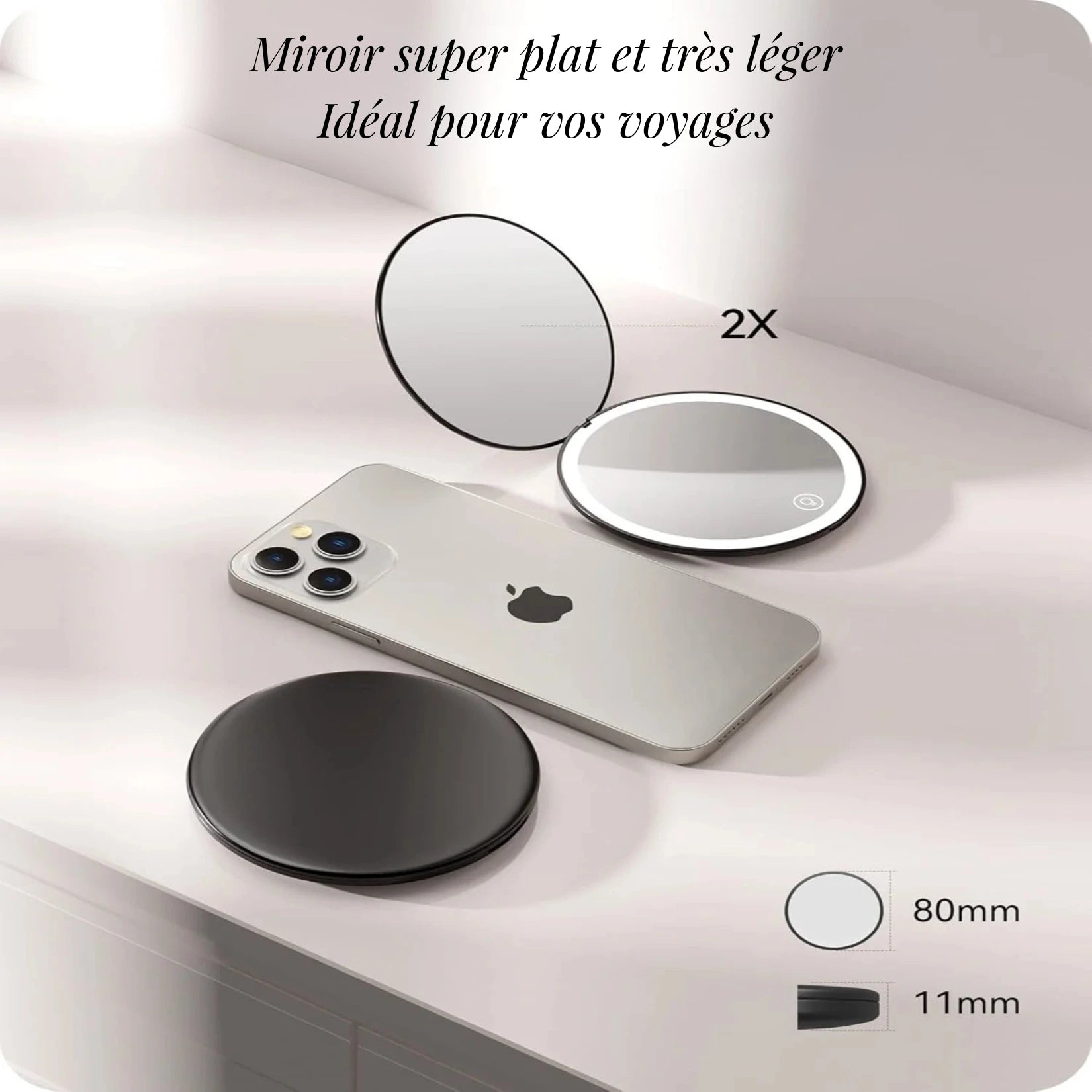 Miroir Grossissant de Poche compact et léger idéal en voyage.