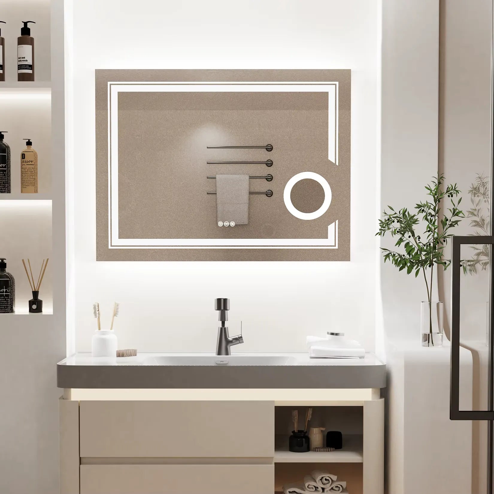 Miroir grossissant mural LED détail zone 3x intégrée à droite.