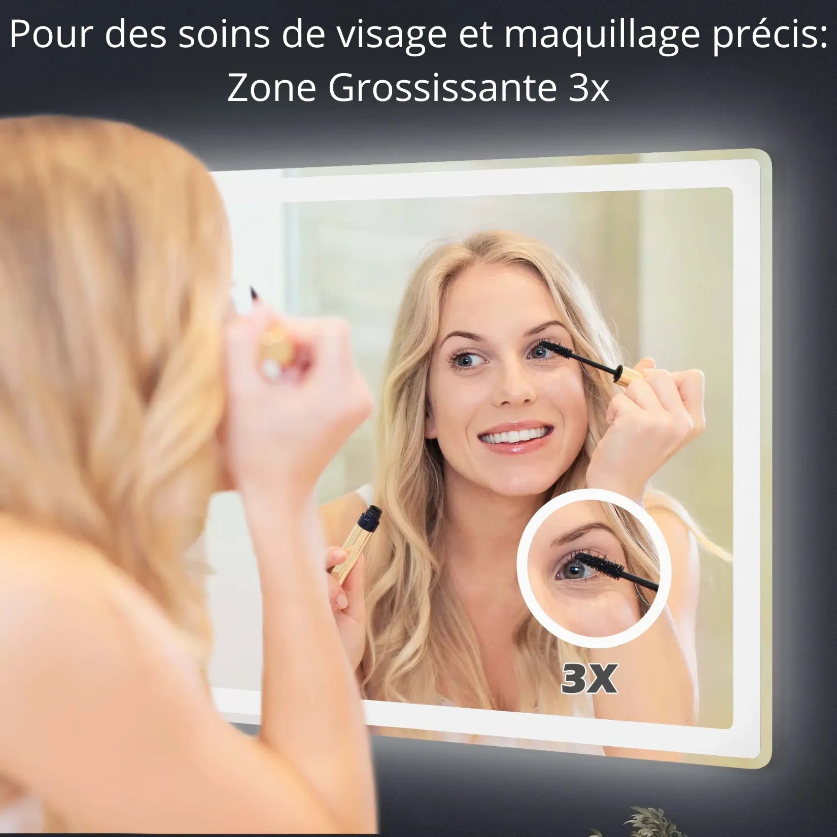 Miroir Grossissant Mural zone grossissante 3x pour maquillage précis.