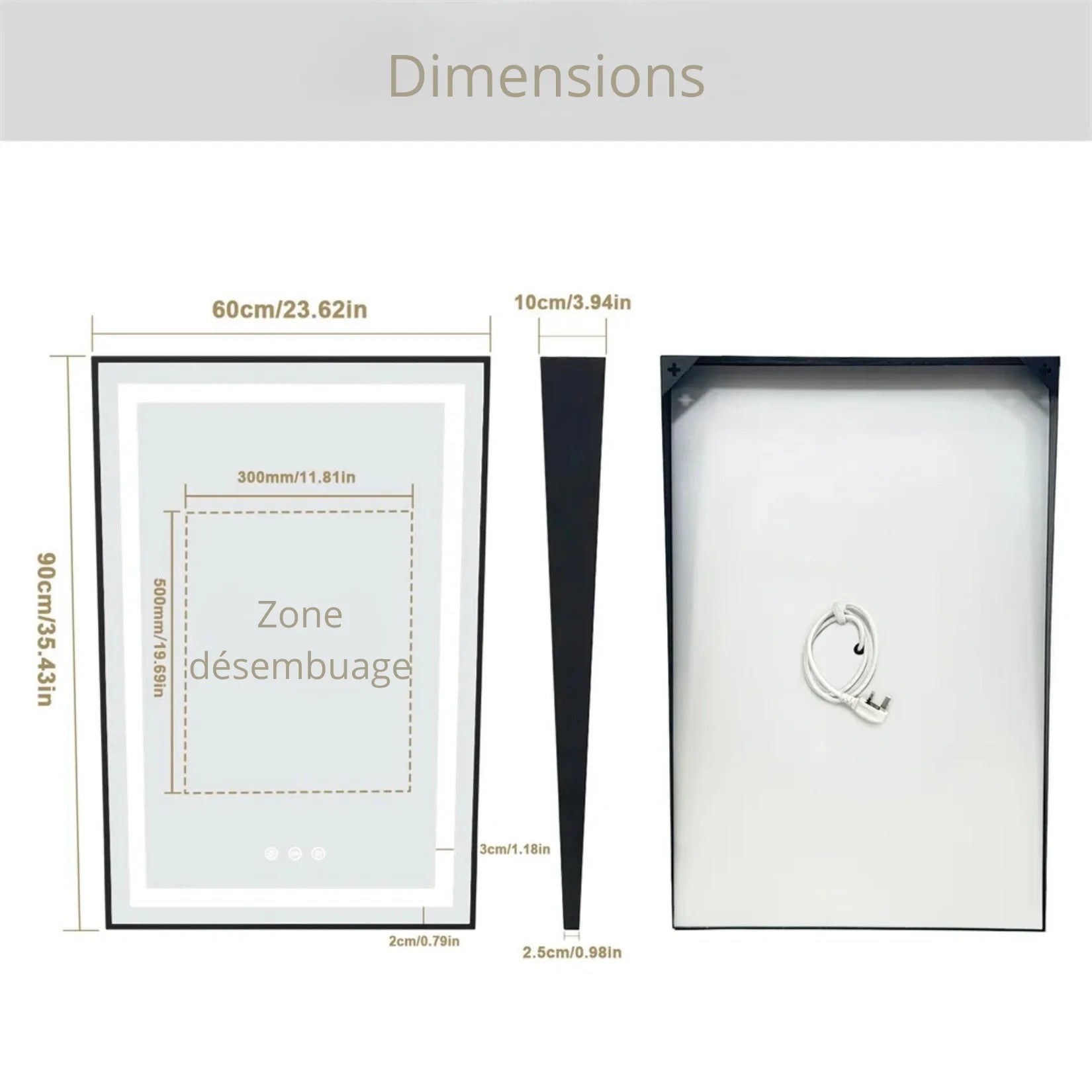 Miroir Inclinable avec Zone Antibuée Centrale.