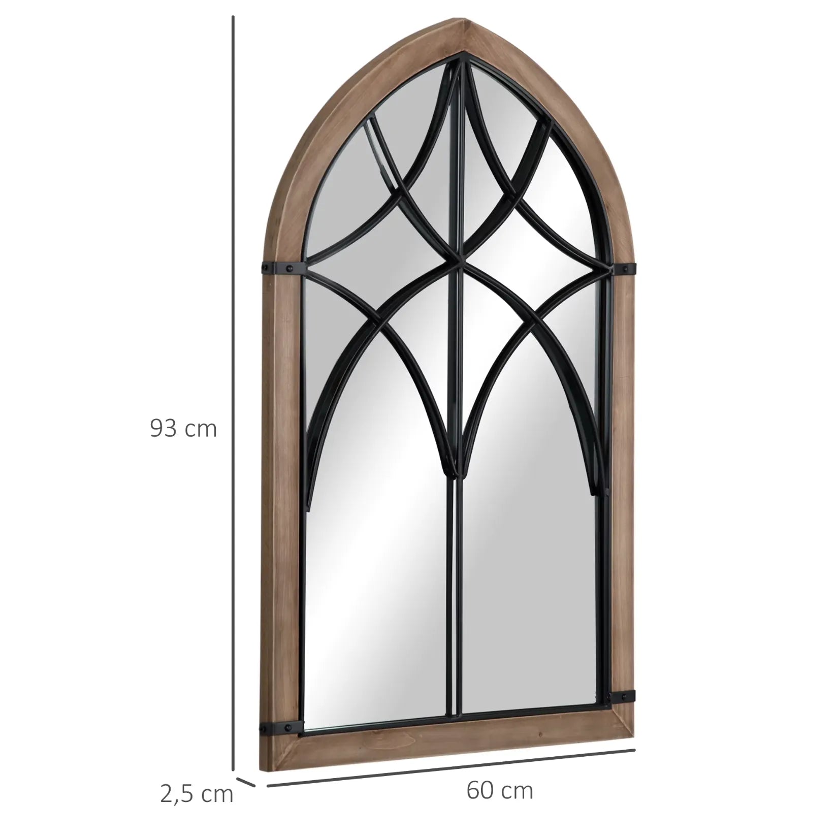 Miroir industriel bois et métal avec ses dimensions 93x60 cm en vue de profil.